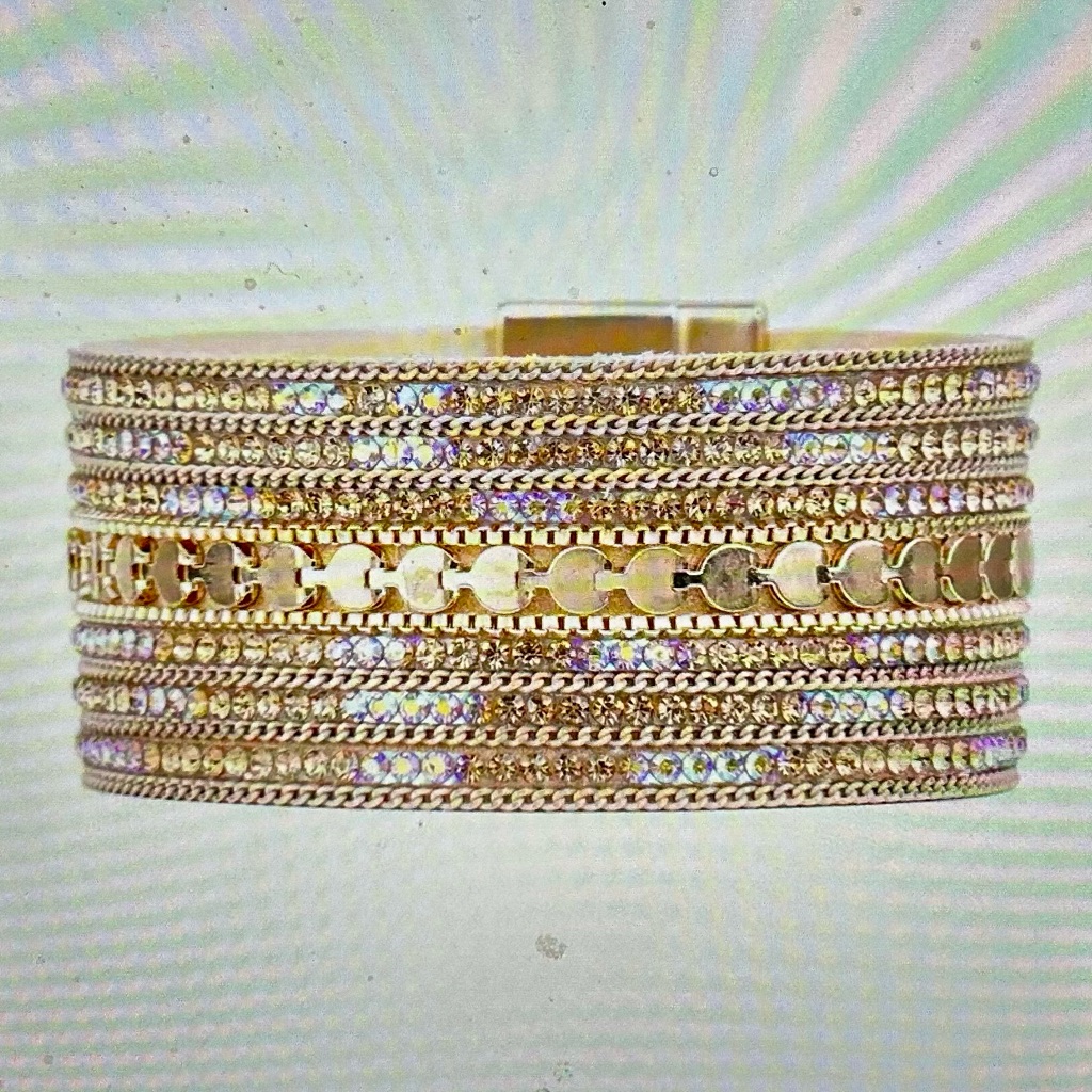Faux Suede Gold Crystal Bracelet By Saachi 42$